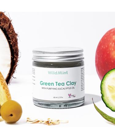 WildMint Green Tea Clay Natural Face Mask | Detox Facial Mask for Oily Acne Prone Dark Spots & Hyperpigmentation | Helps Redness Breakouts & Scars | UK Made Vegan & Cruelty-Free Skincare | 60ml