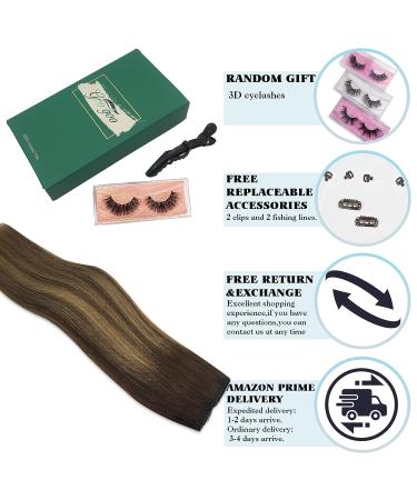 GOO GOO Balayage Chocolate Brown to Caramel Blonde Human Hair Extensions - 16 Inch Invisible Wire Hairpiece - Buy Online on SooperMarket.com