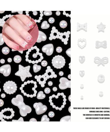 3D Pearl Nail Charms 500 Pcs - Love Heart Star Bow Nail Art Decorations for DIY Nail Design & Jewellery Making - Mixed-White - Buy Online on SooperMarket.com