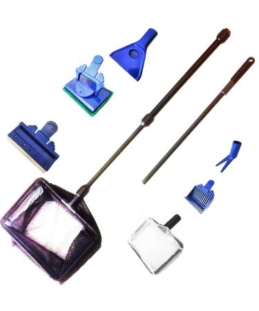 JZMYXA Aquarium Fish Tank Clean Set, Aquarium Cleaning Kit for Fish Tank Long Handle Fish Tank Brush Functional Six Cleaning Tools for Aquarium Telescopic Cleaning 6-in-1