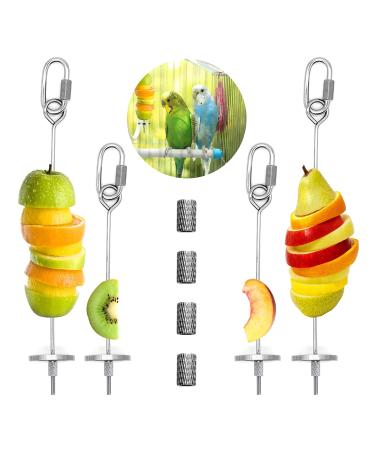 4 pieces of parrot spit bird parrots toys stainless steel small animal fruit vegetables stick holder search for feed hanging food treatment tool for parrots nymphensittish budgies