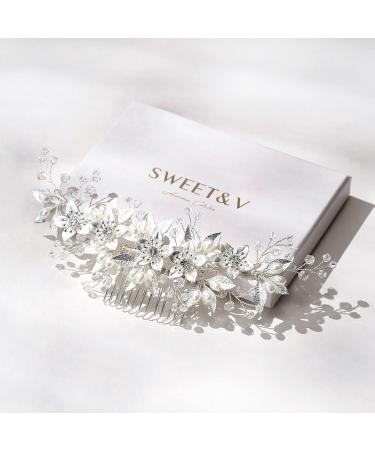 SWEETV Rhinestone Bride Wedding Hair Comb with Pearl Bridal Hair Piece - Handmade Crystal Hair Clip for Women and Girls in Silver - Buy Online on SooperMarket.com