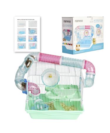 Hamster Cages and Habitats, A Wire Rat Cage with a Large Space for Dwarf Hamsters, Guinea Pig , Gerbils, Mouse or Other Small Animal Cage. Green