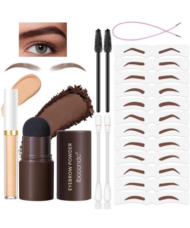 Eyebrow Stamp Stencil Kit Brown Brow Filling Powder Stamp Waterproof Eye Concealer 12Reusable Brow cards+ elastic cord 2Cleaning Cotton Swab 2Brush Women Brow Shaping Makeup-Natural Brown #2Natural Brown