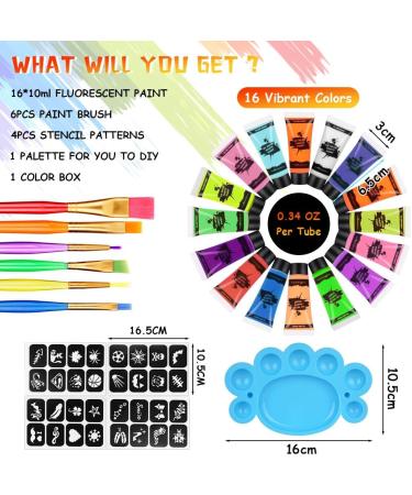 AOOWU UV Glow Face Body Paint Set - 16 Neon Fluorescent Colors - Non-Toxic Makeup Kit for Adults & Kids - Perfect for Parties & Carnivals - Buy Online on SooperMarket.com