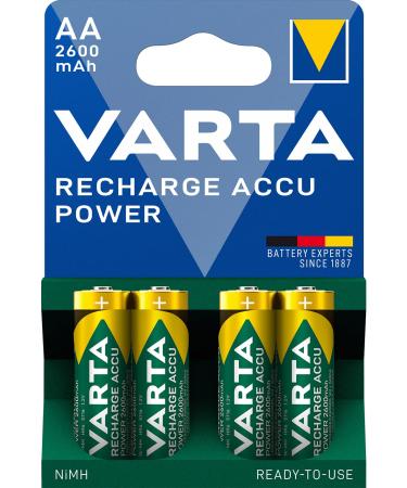 VARTA Rechargeable Ready2Use Pre-Charged AA Mignon Ni-Mh Battery (4-Pack 2 600mAh 4-Pack) Rechargeable Without Memory Effect - Ready for immediate use AA 2600 mAh Single 4 Count (Pack of 1)