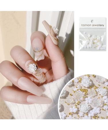 Pearl Mixed Flower Camellia Nail Art Set 3D Nail Art Supplies Nail Tip Nail Glitter Acrylic Nail Art Decorations Nail Art Jewelry 3d Flower Nail Nail Art Kit Nail Art Gems Kit Multi-Color