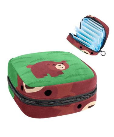 Anna Cowper Green Bear Sanitary Napkin Storage Bag Feminine Menstrual Cup Pouches Nursing Pad Holder Tampon Bags Portable Period Bag for Women Teen Girls 1Pcs Multi-colored 13