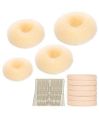 YaFex Hair Bun Maker Set  Donut Bun Maker 4 Pieces (1 Large  2 Medium and 1 Small)  6 Pieces Elastic Hair Ties  20 Pieces Hair Bobby Pins  Blonde