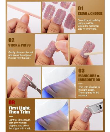 Kalolary 20PCS Luminous Glitter Gel Nail Polish Strips - Glow in the Dark Adhesive Full Wrap Stickers + Nail File - Rose - Buy Online on SooperMarket.com