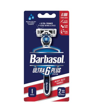 Barbasol Ultra 6 Plus Men's Razor with 2 Razor Blade Refills (1 Handle + 2 Cartridges) Mens Razors/Blades