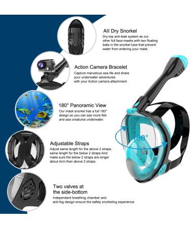 Jwintee Full Face Snorkel Mask | 180 Panoramic View for Kids and Adults | Camera Mount | Anti-Leak & Anti-Fog | Safe Breathing | Green/Black Medium - Buy Online on SooperMarket.com