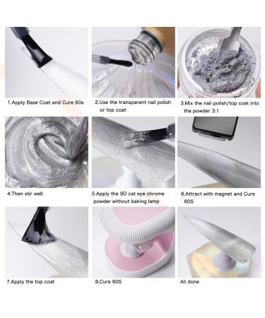 PrettyDiva Cat Eye Nail Powders - Silver White Highlight with Magnet Set - 9D Diamond Art Glitter Chrome Manicure Pigment - Buy Online on SooperMarket.com