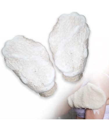 Exfoliating Mitt - Body Scrubber  2 PCS Shower Brushing Mitt  Bath Scrubbing Mitten  Natural Body Exfoliator for Deep Cleansing  Spa Exfoliation Gloves for Men and Women (Vegetable Fiber)