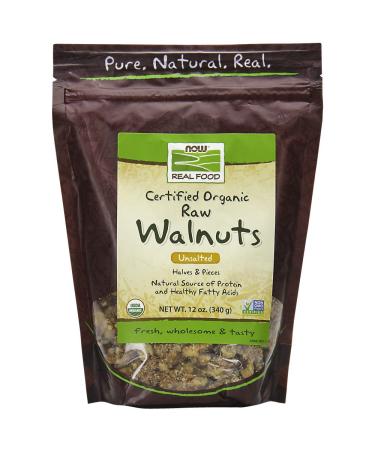 NOW Foods, Certified Organic Walnuts, Raw and Unsalted, Halves and Pieces, Good Source of Protein and Healthy Fatty Acids, Certified Non-GMO, 12-Ounce (Packaging May Vary)