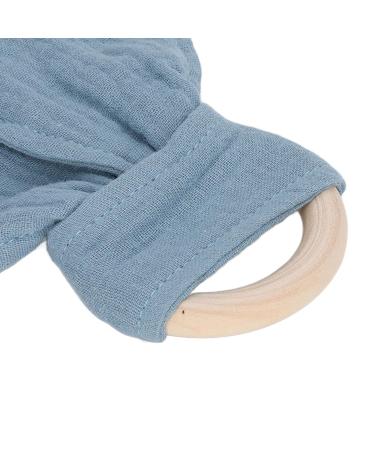 Wooden Teething Toy Ring with Colored Cotton Yarn - Blue & Black Teething Bracelet for Babies - Hand Grip Training - Buy Online on SooperMarket.com