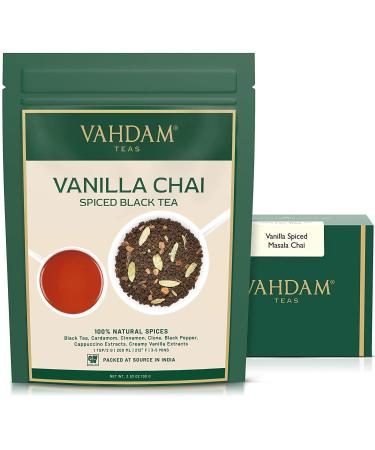 Vahdam Vanilla Chai Spiced Black Tea (200g) Masala Chai Tea |Delicious vanilla tea mix spiced chai tea loose sheet |Chai latte vanilla spiced chai