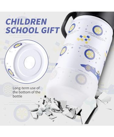 Kids 12oz Stainless Steel Insulated Water Bottle - BPA Free, Leak-Proof, White Racing Design - Keeps Drinks Hot/Cold - Ideal for School Boys and Girls - Buy Online on SooperMarket.com