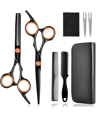 Hairdressing Scissors Thinning Scissor Set Fcysy Professional Hair Dressing Sizzors Kit with Hairdresser Scissors Blending Shears Barber Accessories Hair Cutting kit Haircut Set for Women Men Orangeblack