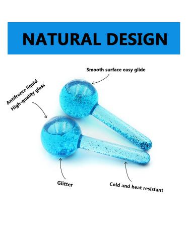Quartz Glass Ice Roller 2Pcs Set for Hot Cold Therapy Skin Care - Reusable Ice Globes for Neck and Facial Massager - Reduces Redness and Inflammation - Promotes Blood Circulation - Blue - Buy Online on SooperMarket.com