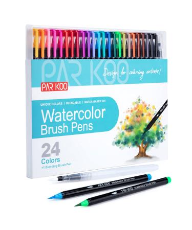ParKoo Watercolor Brush Pens  24 Colors Flexible Real Nylon Brush Tip Pens for Watercolor Painting  1 Blending Brush  Paint Markers for Artists and Beginner Painters Coloring Books  Calligraphy