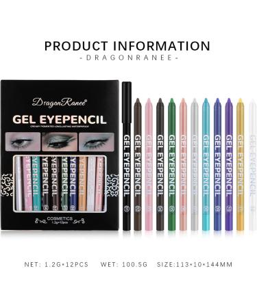 Joyeee 12 Colored Glitter Eyeliner Pencil Set Eye Liner Pen Brown Blue Red White Green Glitter Black Eyeliner Eyeshadow Waterproof Smudgeproof Long Lasting Gel Eyeliner Make Up for Girl Women Gift #042 - Buy Online on SooperMarket.com