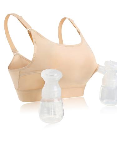 Hands Free Pumping Bra Hands-Free Breast Pump Bra Nursing Bras for Pumping Adjustable Breast-Pumps Holding and Nursing Bra,Beige,Medium Beige Medium