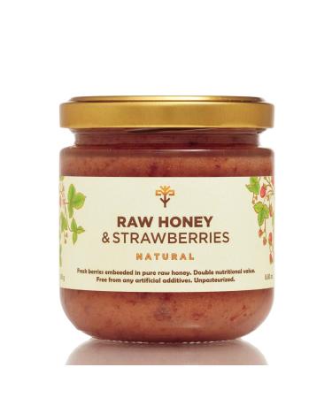 Earthbreath Raw Honey with Strawberries - 250g - Jams with Multiple Flavours - Sea Buckthorn - Ginger - Rowanberries - BlackCurrant - Cranberries - Lingonberries - No Additives Sugar-Free