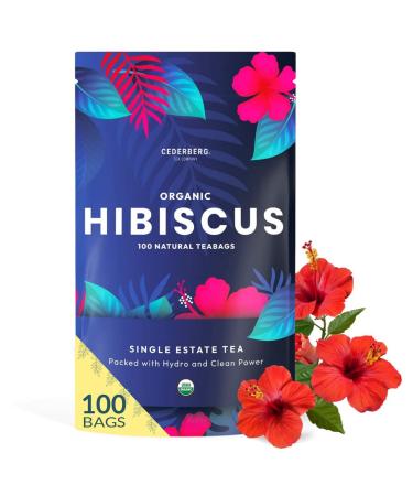 Organic Hibiscus Tea -100 Tea Bags | Organic Herbal Tea From Single Origin | Eco-Friendly Tea Bags | Non-GMO Caffeine Free Tea With Zero Sugar | Cederberg Tea Company Hibiscus 100 Count (Pack of 1)