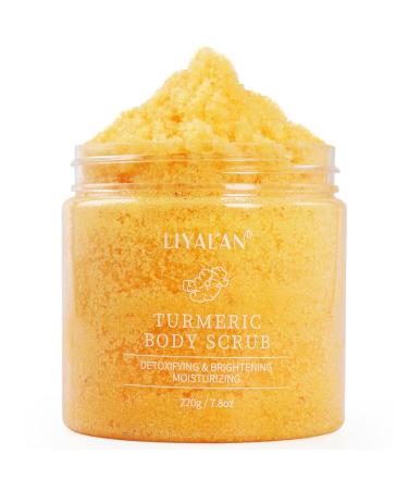 Liyalan Turmeric Body Scrub Moisturizing and Exfoliating Body, Face, Hand, Foot Scrub,Nourishes Skin,Deep Cleansing 7.8oz