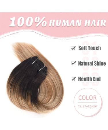 Vlasy Clip in Hair Extensions Human Hair 16 Inch (80 g) 7 Pieces Straight Natural Thick Weft Seamless Real Human Hair Extensions for Women - T2/27+T2/60 - Buy Online on SooperMarket.com