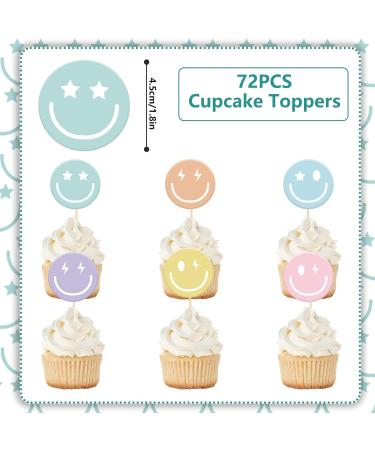 Whaline 36Pcs Preppy Smile Face Cupcake Toppers 6 Designs Paper Cake Decor Cute Cupcake Picks for Y2K Bachelorette Birthday Party Supplies Photo Booth Props - Buy Online on SooperMarket.com