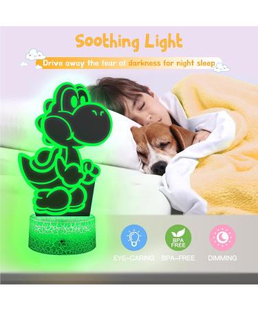 Eygerur Yoshi Night Light for Kids - 3D LED Illusion Lamp | 16 Colors Dimmable, USB Powered, Remote Control - Children's Room Decoration & Holiday Gift - Buy Online on SooperMarket.com