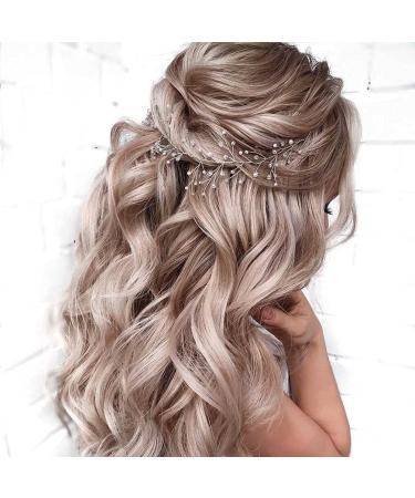 GENBREE Wedding Hair Vine Rhinestone Bridal Hair Piece Silver Wedding Bride Hair Vines Wedding Headband Wedding Hair Accessories for Brides (19.7in) (A-Silver)