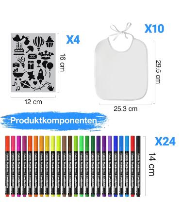 Anyuke 38-Piece Baby Care Set: 10 Washable Bibs 24 Textile Pens & 4 Stencils - Perfect for Baby Showers & Parties - Buy Online on SooperMarket.com