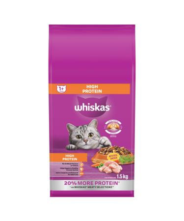 WHISKAS Adult Dry Cat Food - High Protein with Real Chicken 1.5kg Bag