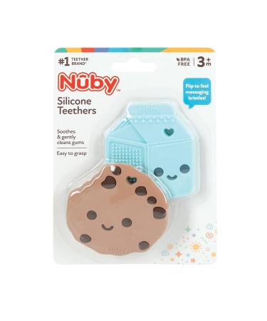 Nuby All Silicone Chocolate Chip Cookie & Milk Carton Teether 2 Pack for Babies 3+ Months - 2PK - Buy Online on SooperMarket.com