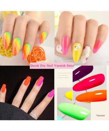 Neon Nail Polish Set - Hot Pink Red Yellow Orange Fluorescent nail Varnish Set for Halloween Party 4 Colors Nail Polish - Quick Dry Nail Varnish Sets for Home DIY Manicure Gifts for Women - Buy Online on SooperMarket.com