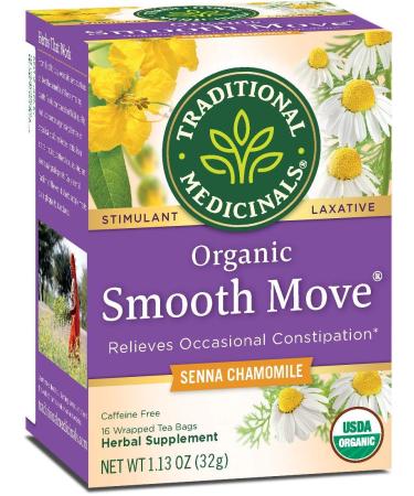 Traditional Medicinals Organic Smooth Move Senna Chamomile Herbal Tea, Relieves Occasional Constipation, (Pack of 2) - 32 Tea Bags Total 16 Count (Pack of 2)