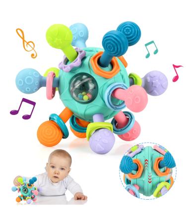 Site ring baby toy from 0-3 months Beißring Baby Rassel Silicon Sensory Beißring Balls Montessori toys Veilchen root baby gift (fresh green)