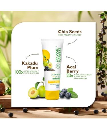 Organic Harvest Sunscreen SPF 30 with Blue Light Technology | UVA & UVB Protection | PA+++ | Hydrating & Nourishing | For Oily Skin | 100% Certified Organic | Sulphate & Paraben Free - 100gm - Buy Online on SooperMarket.com