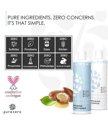 Purezero Moroccan Argan Oil Shampoo & Conditioner Set - Repair Damaged Hair, Restore Strength, Shine & Softness - Sulfate, Paraben, Dye, Gluten Free - Vegan & Cruelty Free - Ideal for Color Treated Hair - Buy Online on SooperMarket.com