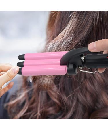 Mini 3 Barrel Curling Iron - 1/2 Inch Beach Waves Wand for Travel | Dual Voltage Ceramic Tourmaline Crimper - Pink - Lightweight & Easy to Use - Buy Online on SooperMarket.com