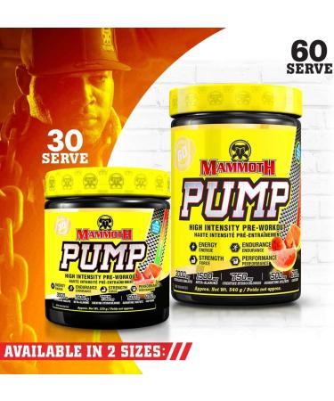 MAMMOTH PUMP Pre Workout Powder Superior Muscle Pumps Increase Strength & Endurance Explosive Power & Energy Supplement Heightened Focus Quick Recovery Reduced Soreness (30 Serves Watermelon) Watermelon 270.0 g (Pack of 1) - Buy Online on SooperMarket.com