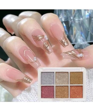 6 Colors Glitter Metallic Mirror Effect Nail Powder Long Lasting and Fine Powder Texture Suitable for DIY Nail Art with 15 Eyeshadow Sticks - Buy Online on SooperMarket.com