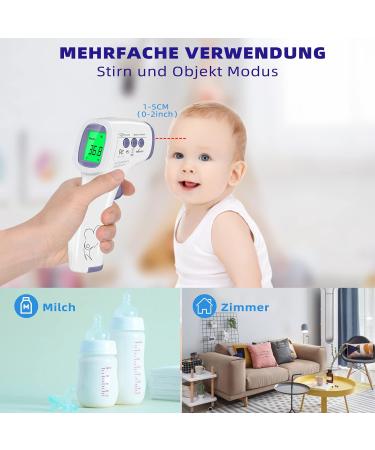 Buy Contactless Infrared Thermometer for Baby Adult & Children - Precise Fever Readings Alarm & 50 Memory Function - Digital LCD Display - White & Purple - Buy Online on SooperMarket.com