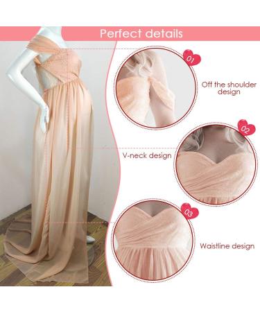 FEOYA Maxi Maternity Dress - Orange Chiffon Lace Strapless Gown for Pregnancy Photography - Buy Online on SooperMarket.com