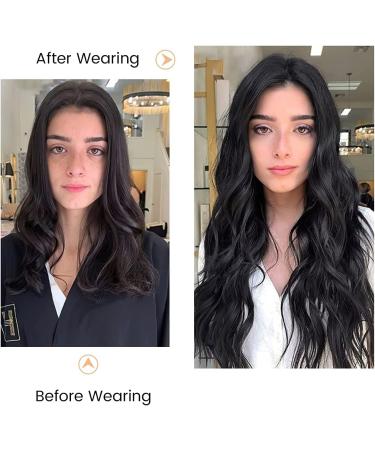 Long Black Wavy Wig for Women 24 Inch Middle Part Curly Synthetic Hair Natural Looking Heat Resistant Fiber for Daily Party Use (Black) - Buy Online on SooperMarket.com