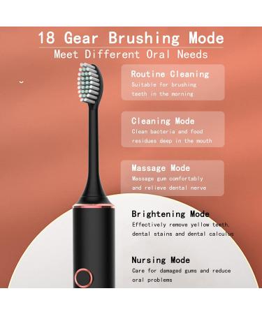 ELEWealth Sonic Electric Toothbrush - 18 Gear, 6 Modes, 2-Minute Timer, IPX7 Waterproof, USB Charging - Black - Buy Online on SooperMarket.com