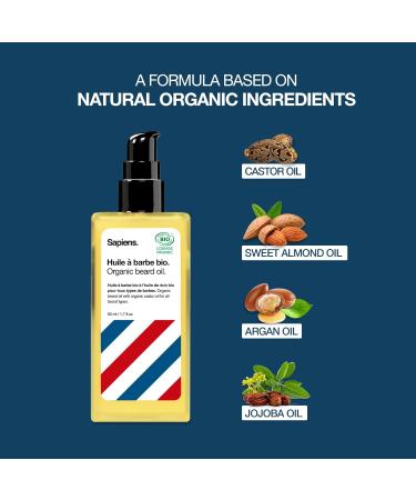 Sapiens Barbershop Beard Oil 50ml - Cosmos Organic Certified Beard Growth Oil - Natural Oils for Moisturizing and Promoting Growth - Made in France - Buy Online on SooperMarket.com
